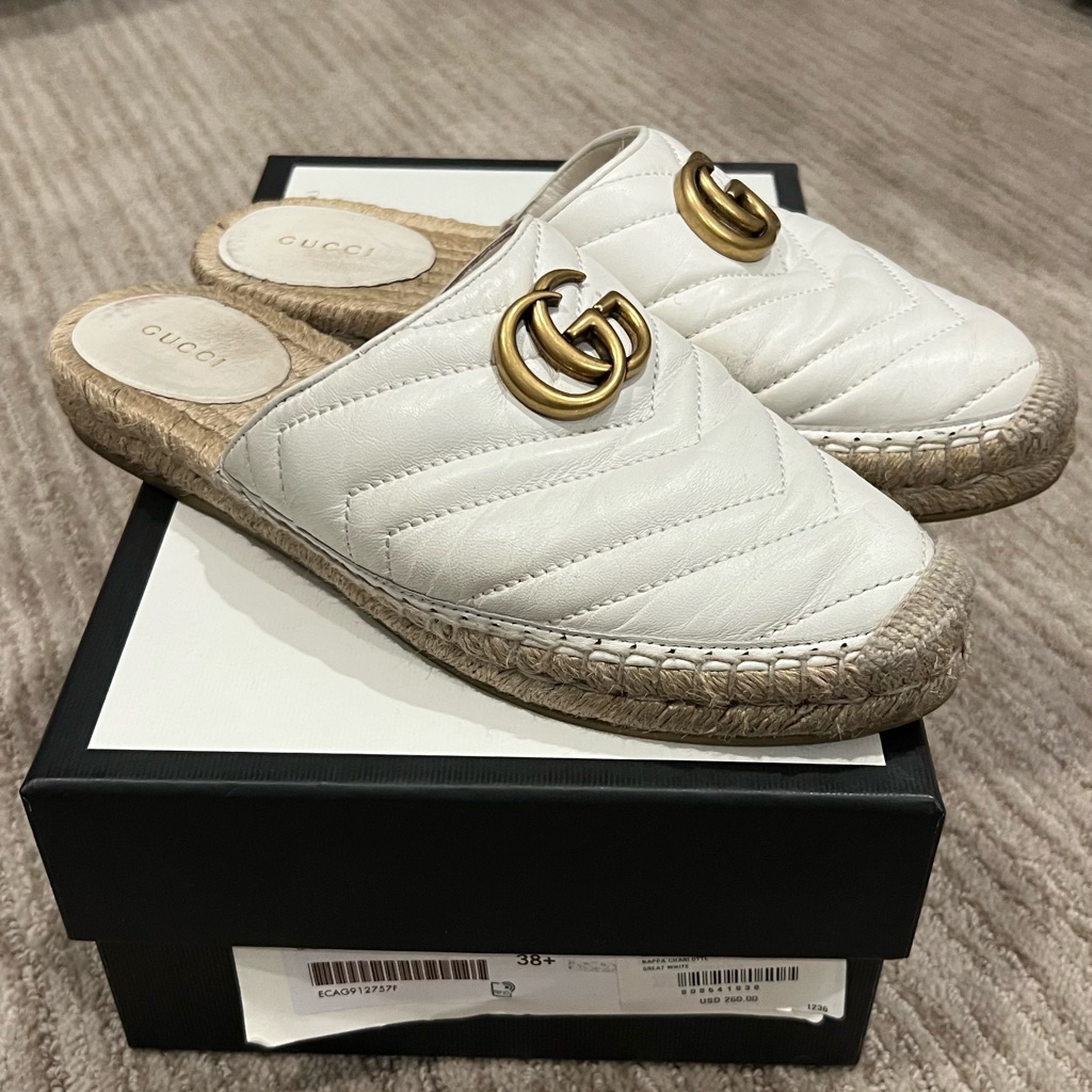 Gucci Double G Leather Espadrille Size 8 1/5 White